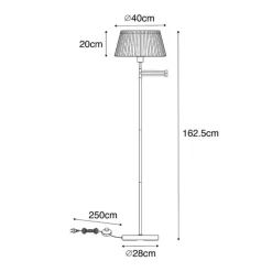 QAZQA Vloerlamp zwart met zwart plisse kap en verstelbare arm - Ladas Deluxe