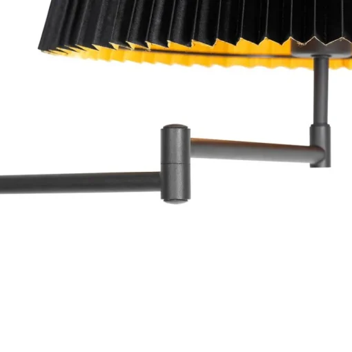 QAZQA Vloerlamp zwart met zwart plisse kap en verstelbare arm - Ladas Deluxe