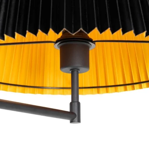 QAZQA Vloerlamp zwart met zwart plisse kap en verstelbare arm - Ladas Deluxe