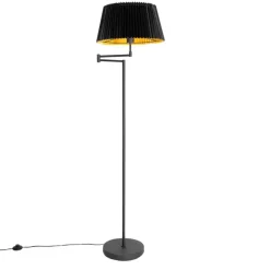 QAZQA Vloerlamp zwart met zwart plisse kap en verstelbare arm - Ladas Deluxe