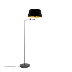 QAZQA Vloerlamp zwart met zwart plisse kap en verstelbare arm - Ladas Deluxe