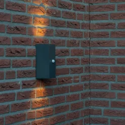 QAZQA Wandlamp donkergrijs 2-lichts IP44 met bewegingssensor - Baleno