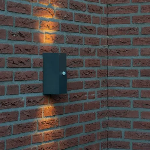 QAZQA Wandlamp donkergrijs 2-lichts IP44 met bewegingssensor - Baleno