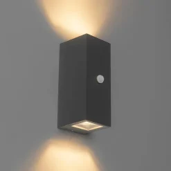 QAZQA Wandlamp donkergrijs 2-lichts IP44 met bewegingssensor - Baleno