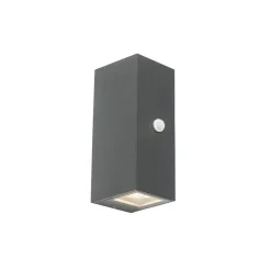 QAZQA Wandlamp donkergrijs 2-lichts IP44 met bewegingssensor - Baleno