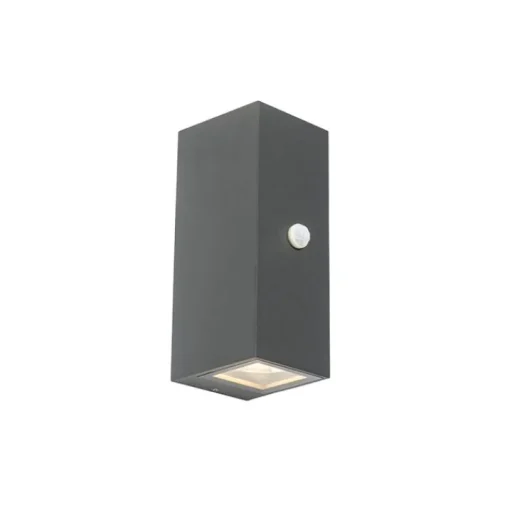 QAZQA Wandlamp donkergrijs 2-lichts IP44 met bewegingssensor - Baleno