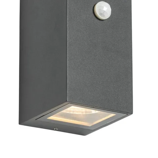 QAZQA Wandlamp donkergrijs 2-lichts IP44 met bewegingssensor - Baleno