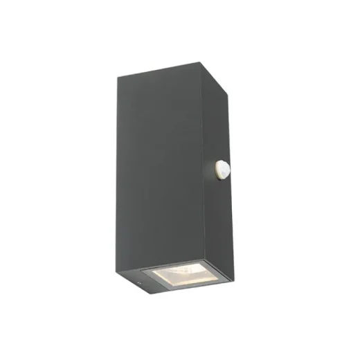 QAZQA Wandlamp donkergrijs 2-lichts IP44 met bewegingssensor - Baleno