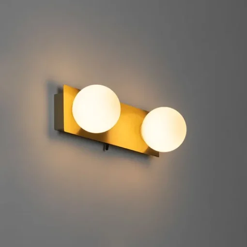 QAZQA Wandlamp goud 28 cm IP44 2-lichts met schakelaar - Cederic