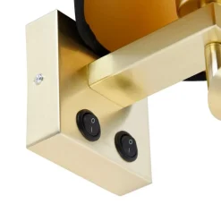 QAZQA Wandlamp messing met leeslamp en kap 18 cm zwart - Brescia