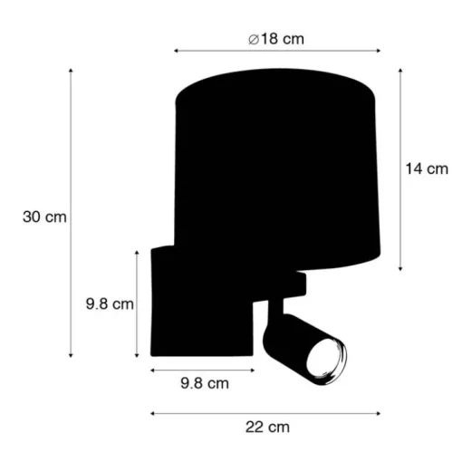 QAZQA Wandlamp messing met leeslamp en kap 18 cm zwart - Brescia