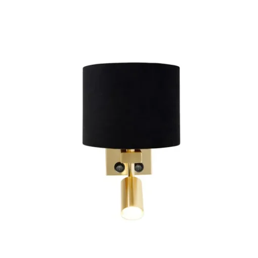 QAZQA Wandlamp messing met leeslamp en kap 18 cm zwart - Brescia