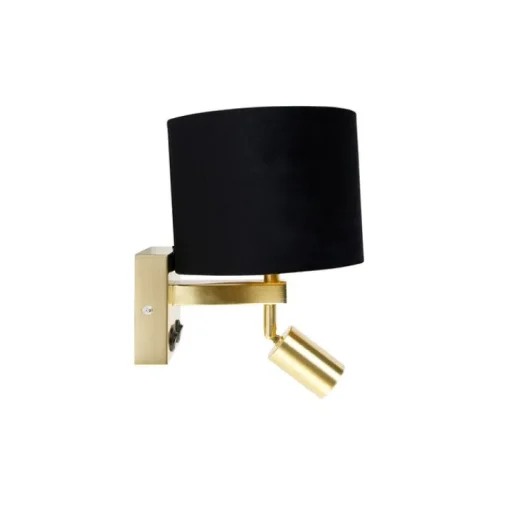 QAZQA Wandlamp messing met leeslamp en kap 18 cm zwart - Brescia
