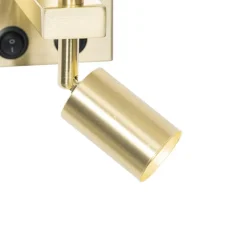 QAZQA Wandlamp messing met leeslamp en kap 18 cm zwart - Brescia