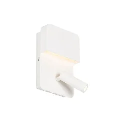 QAZQA Wandlamp wit incl. LED met USB en leeslamp met schakelaar - Robin