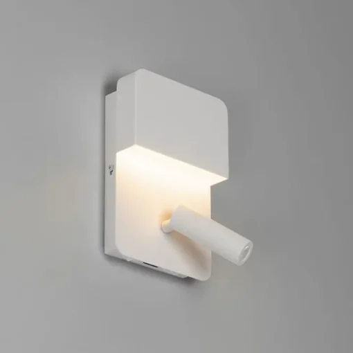 QAZQA Wandlamp wit incl. LED met USB en leeslamp met schakelaar - Robin