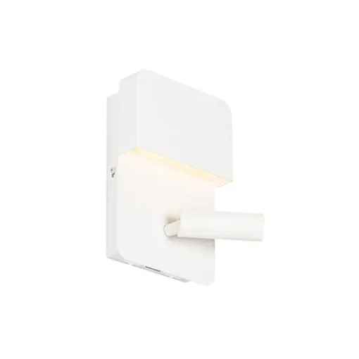 QAZQA Wandlamp wit incl. LED met USB en leeslamp met schakelaar - Robin