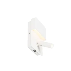 QAZQA Wandlamp wit incl. LED met USB en leeslamp met schakelaar - Robin