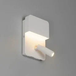 QAZQA Wandlamp wit incl. LED met USB en leeslamp met schakelaar - Robin