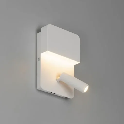 QAZQA Wandlamp wit incl. LED met USB en leeslamp met schakelaar - Robin