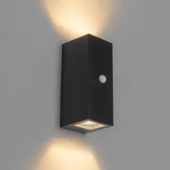 QAZQA Wandlamp zwart 2-lichts IP44 met bewegingssensor - Baleno
