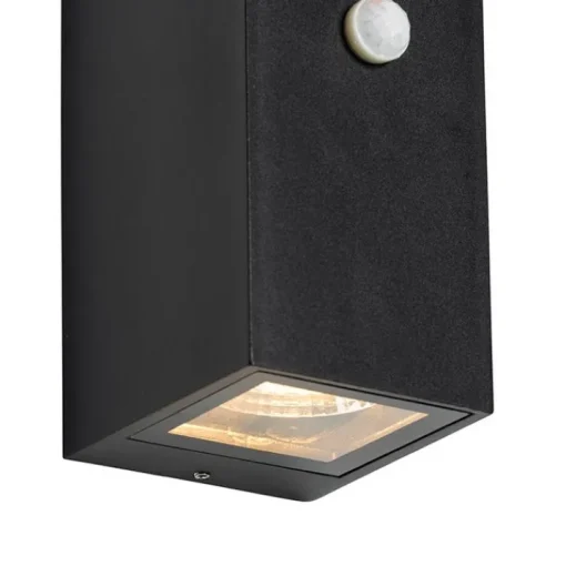 QAZQA Wandlamp zwart 2-lichts IP44 met bewegingssensor - Baleno
