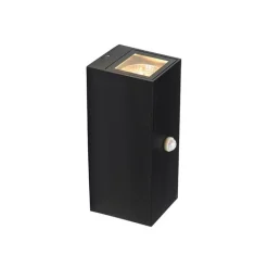 QAZQA Wandlamp zwart 2-lichts IP44 met bewegingssensor - Baleno