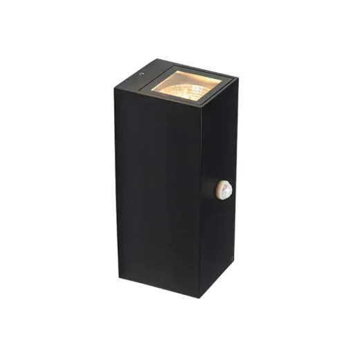 QAZQA Wandlamp zwart 2-lichts IP44 met bewegingssensor - Baleno