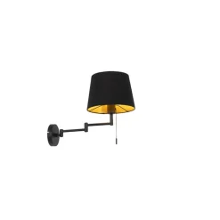 QAZQA Wandlamp zwart met zwarte kap en verstelbare arm - Ladas Deluxe