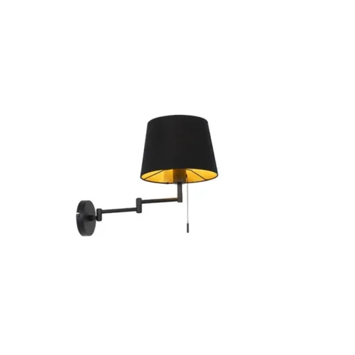 QAZQA Wandlamp zwart met zwarte kap en verstelbare arm - Ladas Deluxe