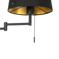 QAZQA Wandlamp zwart met zwarte kap en verstelbare arm - Ladas Deluxe
