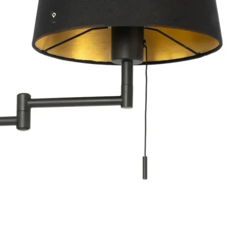 QAZQA Wandlamp zwart met zwarte kap en verstelbare arm - Ladas Deluxe