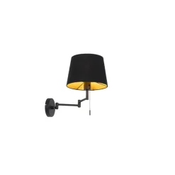 QAZQA Wandlamp zwart met zwarte kap en verstelbare arm - Ladas Deluxe