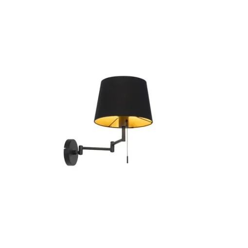 QAZQA Wandlamp zwart met zwarte kap en verstelbare arm - Ladas Deluxe