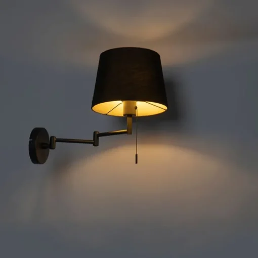 QAZQA Wandlamp zwart met zwarte kap en verstelbare arm - Ladas Deluxe
