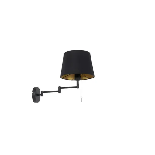 QAZQA Wandlamp zwart met zwarte kap en verstelbare arm - Ladas Deluxe